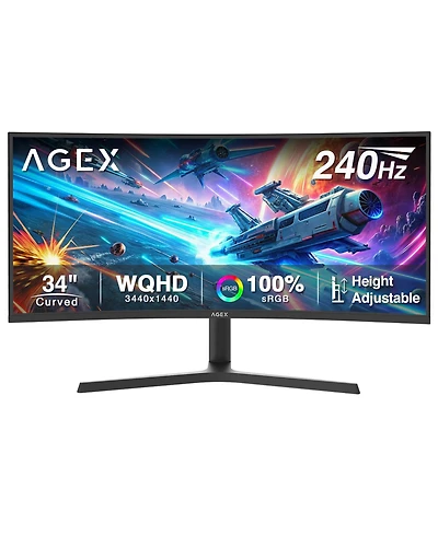 Z-edge Agex Series AG34P 34" Uwqhd 3440x1440 21:9 Ultra-Wide 240Hz 1ms Curved Gaming Monitor