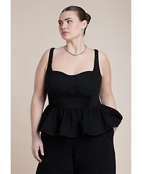 Eloquii Women's Plus Peplum Barrel Leg Jumpsuit