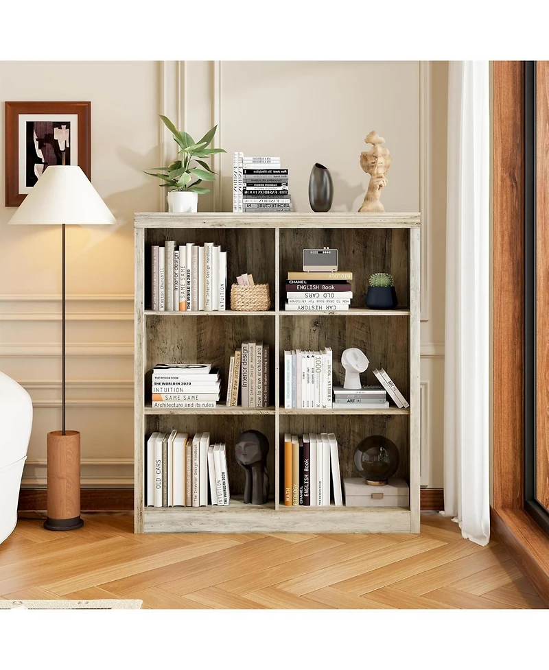 gaomon 3-Tier 6-Cube Bookcase, Wooden Cubby Bookshelf with Anti-Tip, Open Storage for Living Room, Bedroom, Office.