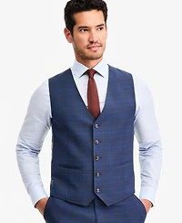 Tayion Collection Men's Classic-Fit Blue & Red Plaid Suit Separate Vest