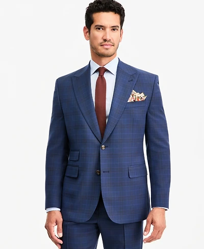 Tayion Collection Men's Classic-Fit Blue & Red Plaid Suit Separate Jacket