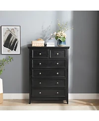 Flynama Stylish 6 Drawer Dresser Farmhouse Cabinet with Metal Slide Rails Anti Tipping Device for Home Use