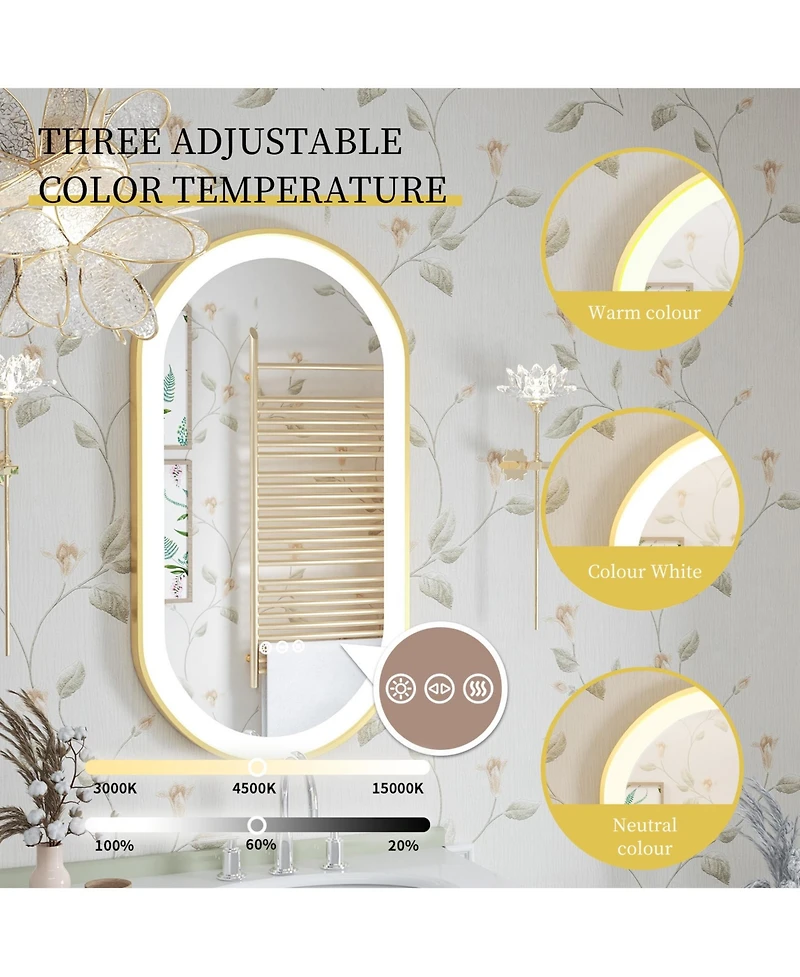 Luvodi 19.68"x39.37" Anti-Fog Lighted Oval Bathroom Mirror Frontlit Touch Dimmable for Wall Vanity