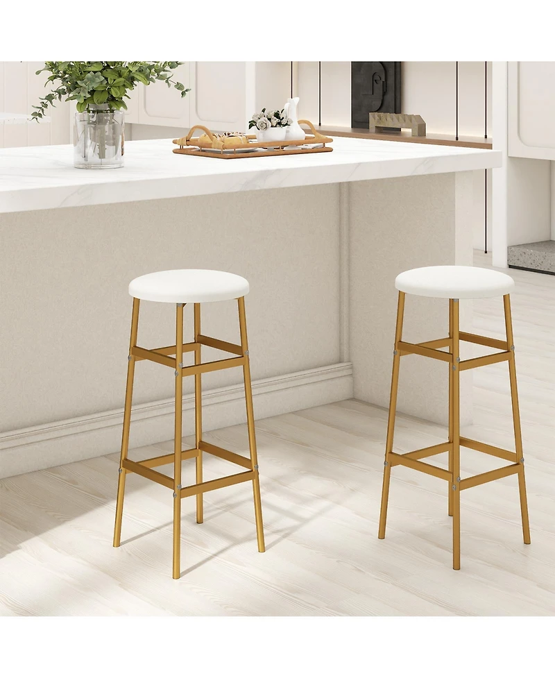 Gymax Bar Stools Set of w/ Sturdy Metal Frame and Footrest for Kitchen Island