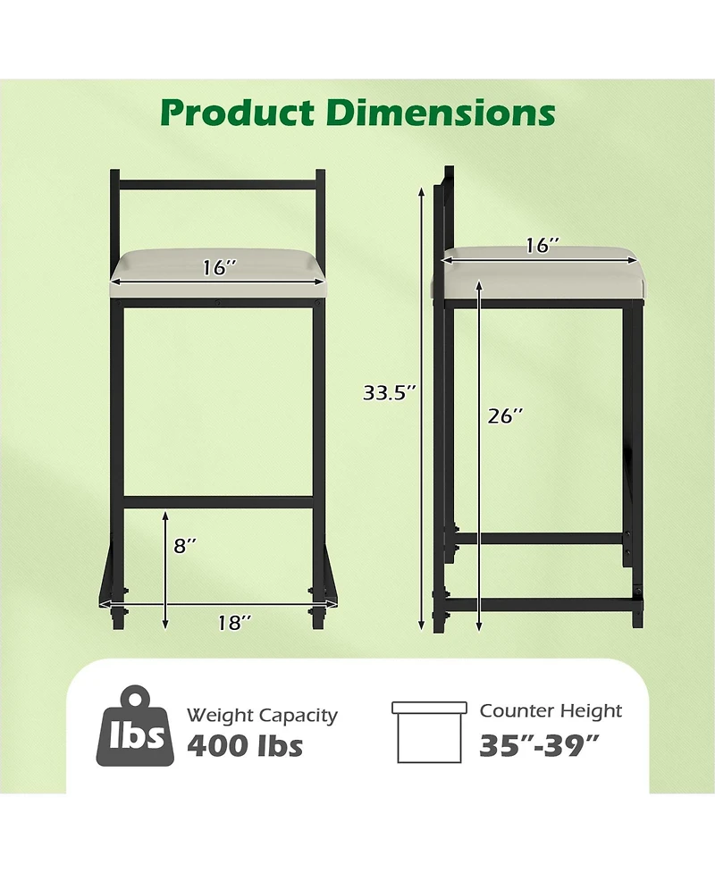Gymax 26'' Stackable Counter Height Bar Stools Set of 4 w/Back Metal Frame and Footrest