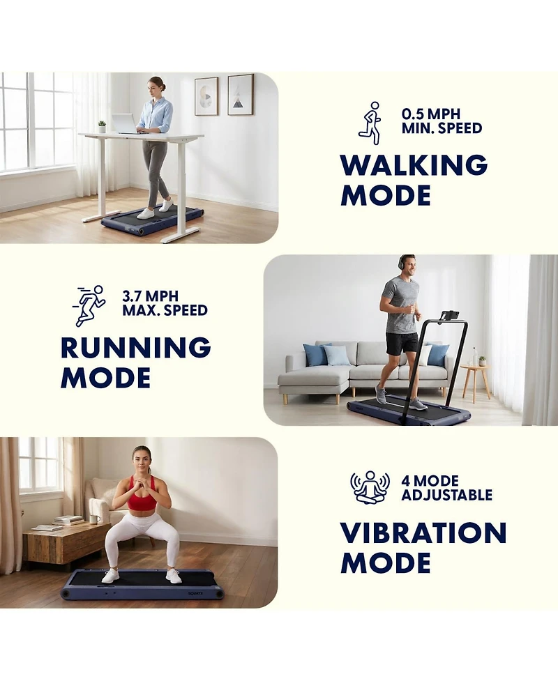 Squatz 2-in-1 Walking Pad Treadmill with Vibration Plates (SQWPVH15BL)