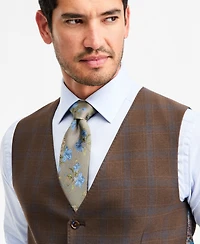 Tayion Collection Men's Classic-Fit Brown Plaid Suit Separate Vest