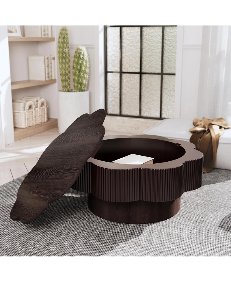 Rainsken Flower Shaped Coffee Table, 31.5" Modern Wood Center Table with Storage for Living Room