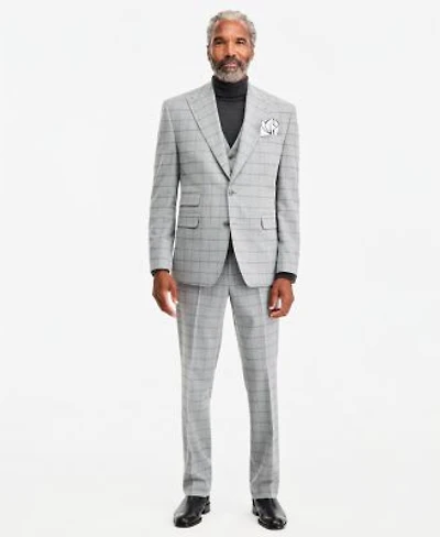 Tayion Collection Mens Classic Fit Gray Black Check Suit Separates