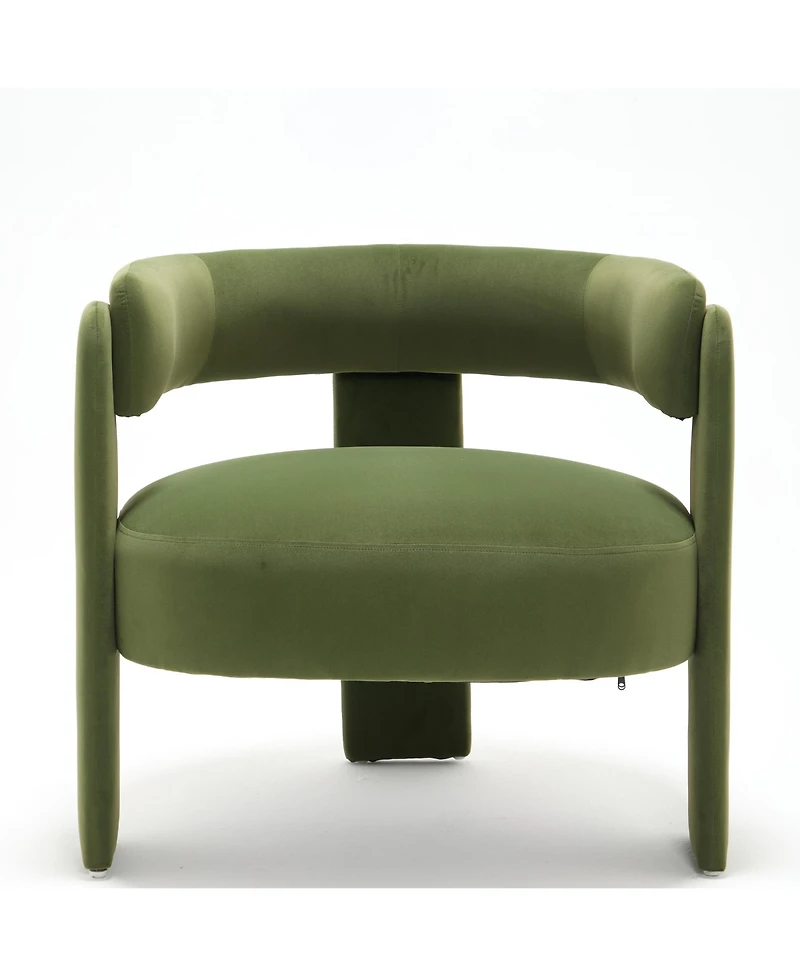 Rainsken Velvet Accent Chair, Mid-Century Modern Armchair with Wooden Legs and Adjustable Foot Nails for Living Room, Bedroom