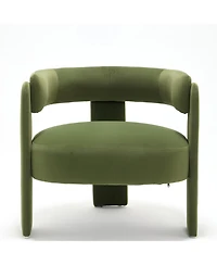 Rainsken Velvet Accent Chair, Mid-Century Modern Armchair with Wooden Legs and Adjustable Foot Nails for Living Room, Bedroom