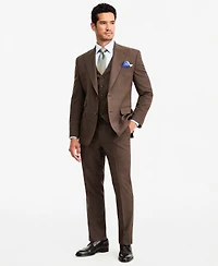 Tayion Collection Mens Classic Fit Brown Plaid Suit Separates