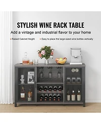 Gouun 47 Inch Industrial Bar Cabinet with Wine Rack and Power Outlets