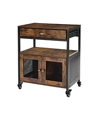 Gouun 24 Inch Farmhouse Coffee Bar Cabinet with Wheels and Mesh Door