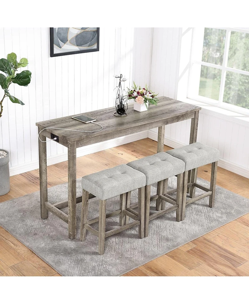 Maison Boucle 4-Piece Bar Table Set with Power Outlet, 36" Counter and 3 Stools