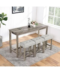Maison Boucle 4-Piece Bar Table Set with Power Outlet, 36" Counter and 3 Stools