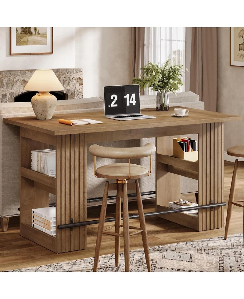 Tribesigns 63-Inch Bar Table, Home Bar Units with Footrest & Storage Shelves, Counter Height Pub Dining Table