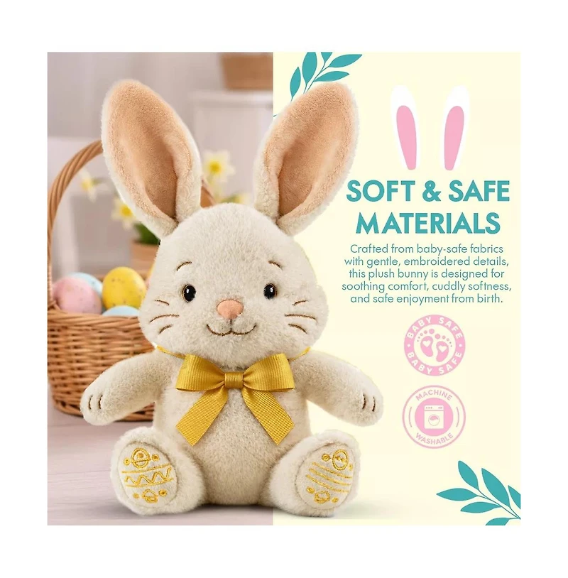 Sperric Easter Plush Bunny and Basket with Egg Toy Set, 13" Soft Cuddly Stuffed Bunny Bow and 9.5" Easter Basket with 10pc Plush Eggs