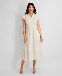 Women's Textured Stripe Midi Shirtdress with Collar