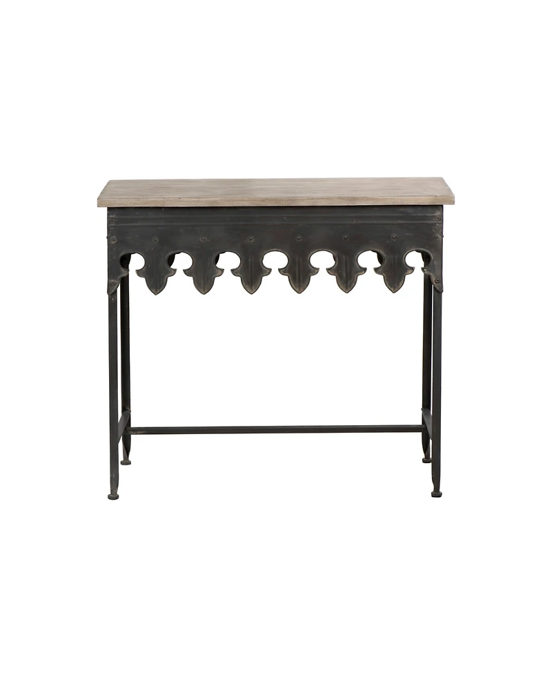 Storied Home Rustic Farmhouse 36" Metal Console Table with Solid Wood Top