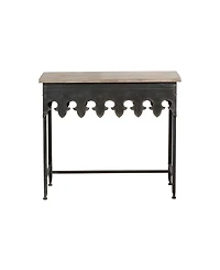 Storied Home Rustic Farmhouse 36" Metal Console Table with Solid Wood Top