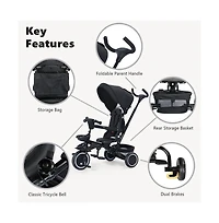Kinder King 8-in-1 Folding Kids Tricycle Stroller with Adjustable Push Handle, Convertible Toddler