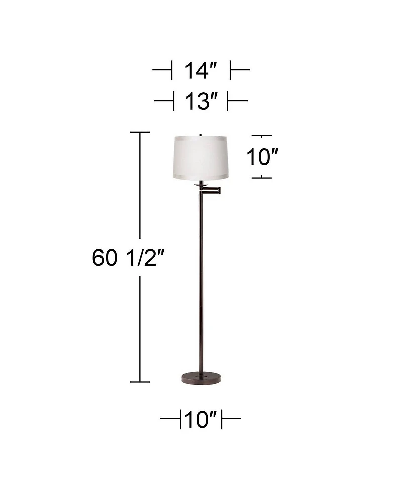 360 Lighting Modern Swing Arm Floor Lamp 60.5 Tall Self Trim Fabric Drum Shade for Living Room Reading Bedroom Office