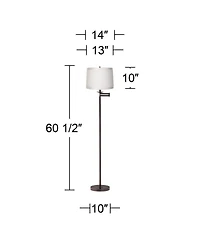 360 Lighting Modern Swing Arm Floor Lamp 60.5 Tall Self Trim Fabric Drum Shade for Living Room Reading Bedroom Office