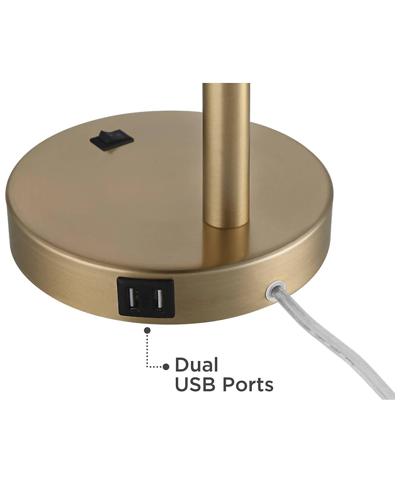 360 Lighting Sully 23 1/2 High Small Industrial Desk Lamps Set of 2 Double Usb Ports Adjustable Gold Brass Finish Metal Charging