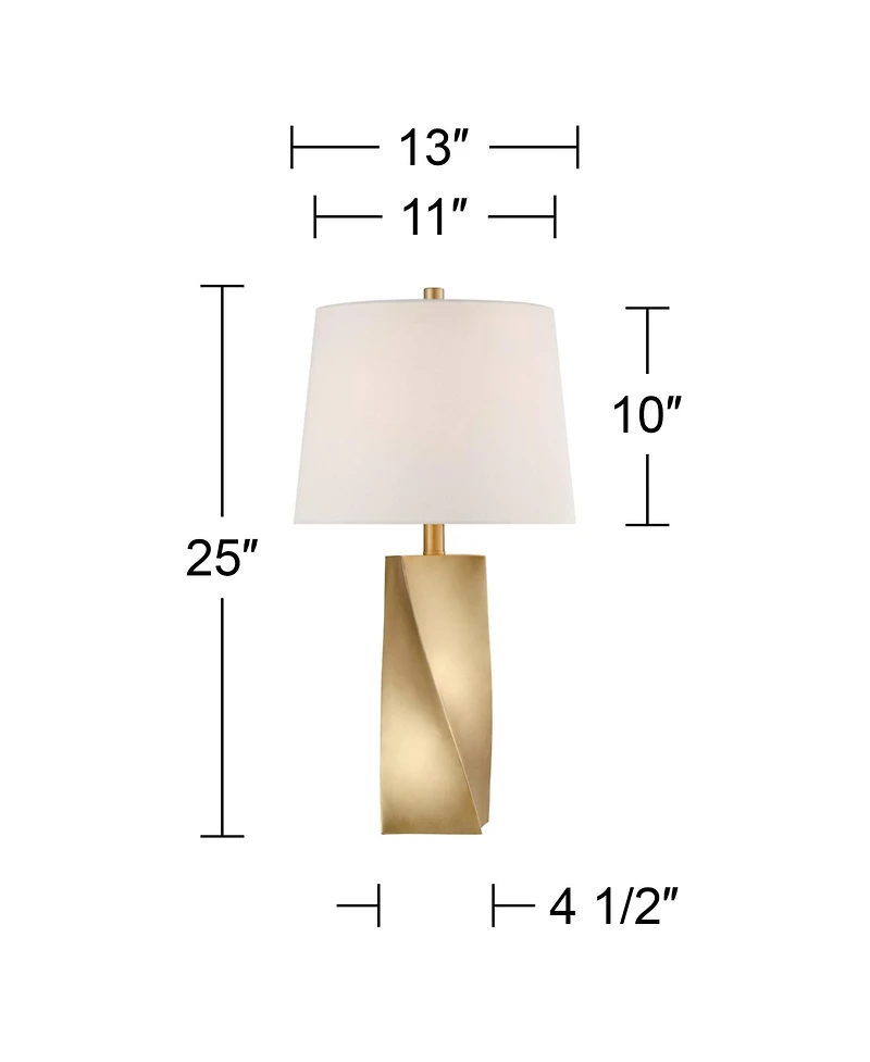 360 Lighting Arabella 25 High Geometric Modern 3-Way Table Lamps Set of 2 Gold Finish Shade Living Room Bedroom Bedside House