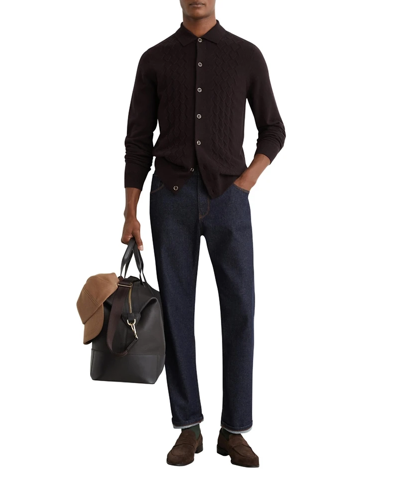 Reiss Men's Wool Stitch-Detail Button Sweater