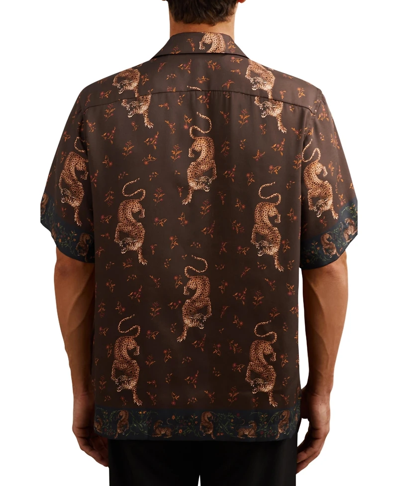Reiss Men's Leopard-Print Cuban-Collar Shirt