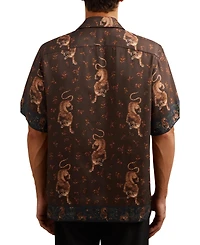 Reiss Men's Leopard-Print Cuban-Collar Shirt