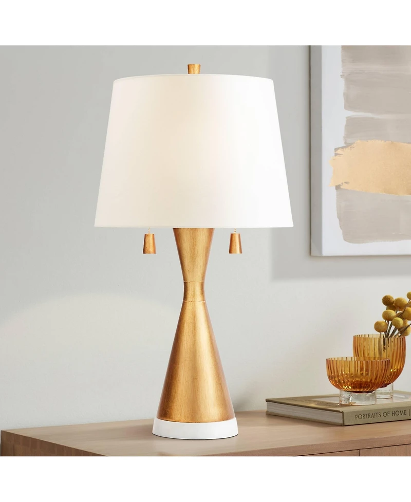 360 Lighting Sterling 27 3/4" Tall Modern Table Lamp Pull Chain Gold Finish Marble Single Shade Living Room Bedroom Bedside