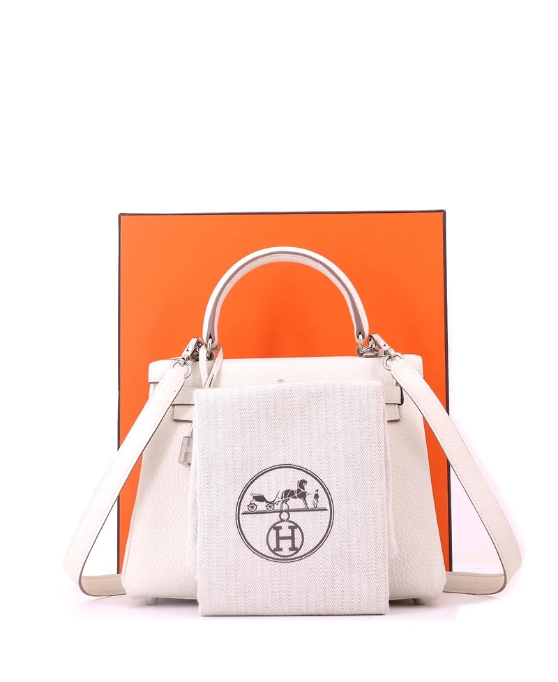Pre-Owned HERMES Kelly Handbag Light Togo with Palladium Hardware