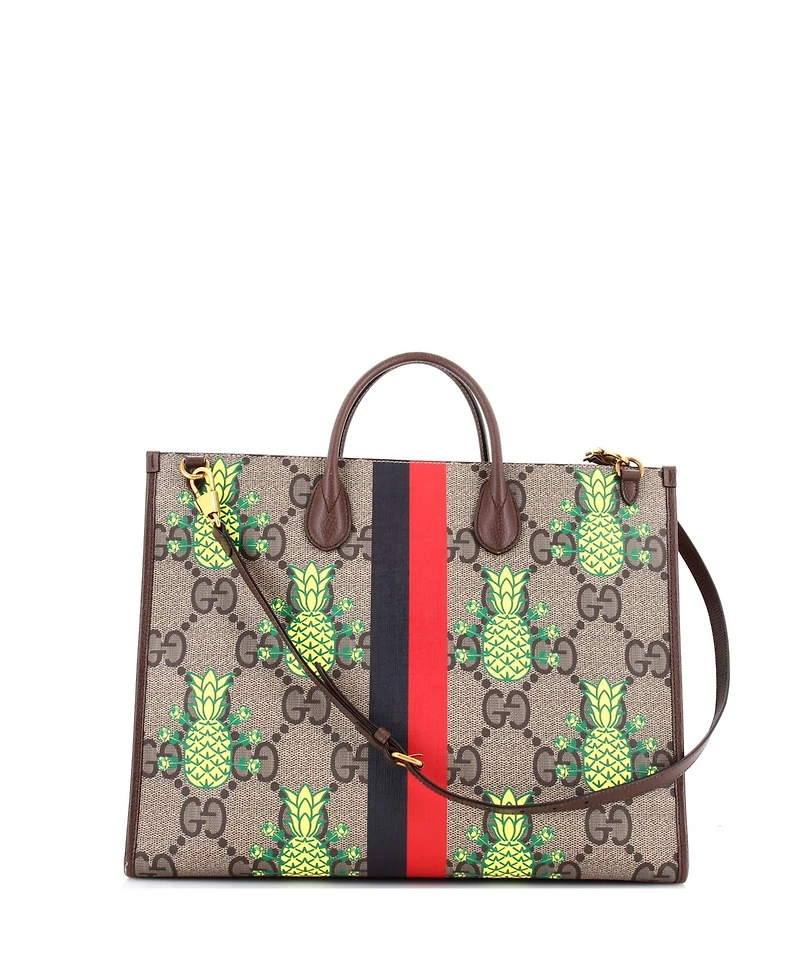 Pre-Owned Gucci Medium Interlocking G Patch Convertible Tote Printed Jumbo Gg Coated Canvas