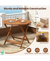 Gymax 35.5'' Solid Wood Patio Dining Table w/1.97'' Umbrella Hole Slatted Tabletop