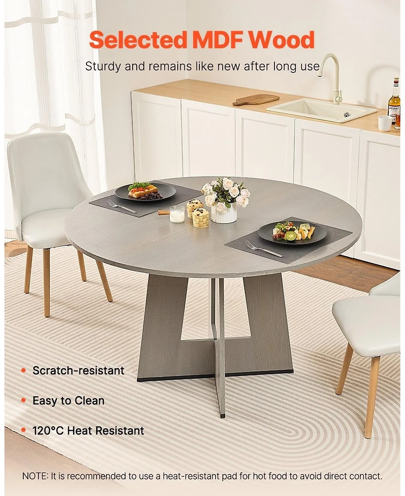 Gouun 47 Inch Round Dining Table for 4 to 6 with Wood Look Top