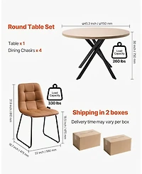 Gouun 5 Piece Round Dining Set with Upholstered Chairs for 4