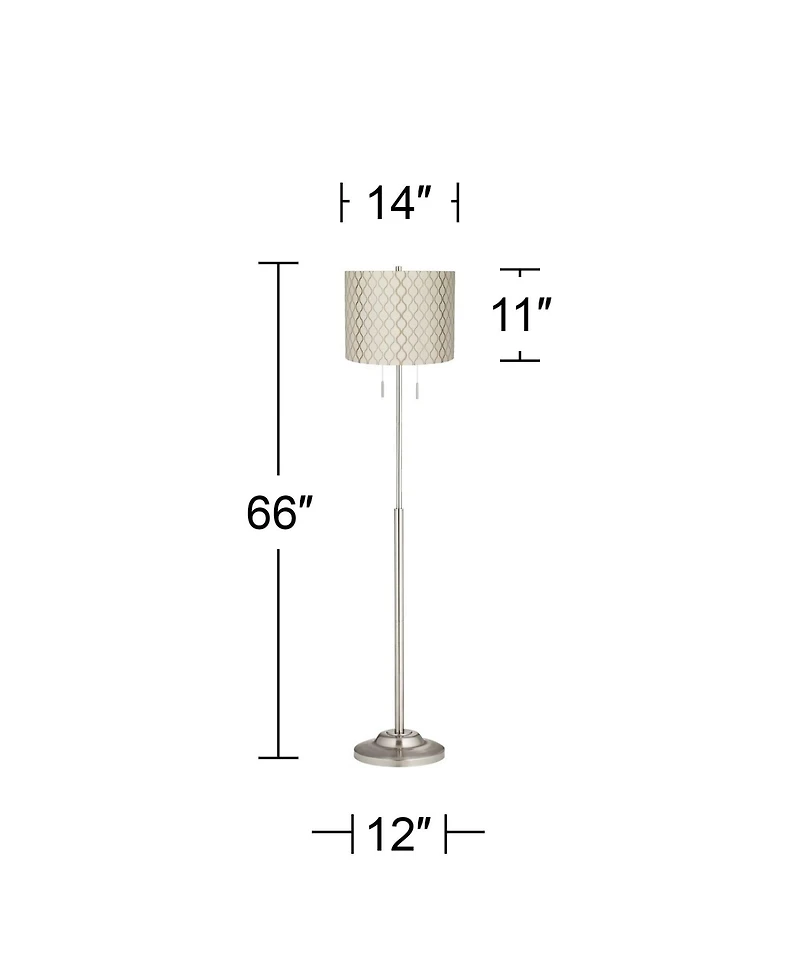 360 Lighting Abba Modern Floor Lamp Standing 66" Tall Embroidered Hourglass Drum Shade for Living Room Bedroom Office House