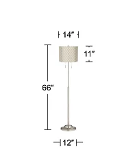 360 Lighting Abba Modern Floor Lamp Standing 66" Tall Embroidered Hourglass Drum Shade for Living Room Bedroom Office House