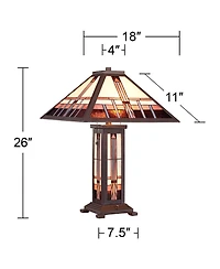 Robert Louis Tiffany Robert Mission Style Table Lamp 26" High Art with Table Top Dimmer Stained Glass Shade for Bedroom Living Room Bedside