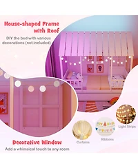 Gouun House Bed with Trundle Kids Platform Bed with Roof Window