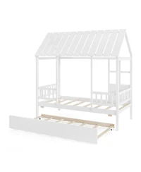 Gouun House Bed with Trundle Kids Platform Bed with Roof Window