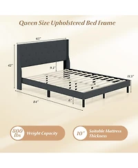 Gouun Upholstered Bed Frame with Button Tufted Wingback Headboard and Wooden Slats Support Mattress Foundation