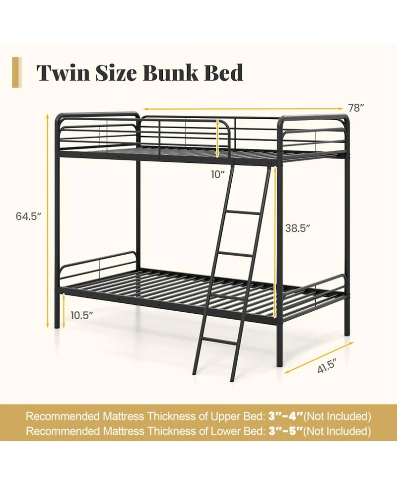 Gouun Metal Twin Bunk Bed with Ladder and Safety Guardrails