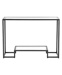 Gouun 2 Tier Glass Console Table with Metal Frame for Entryway