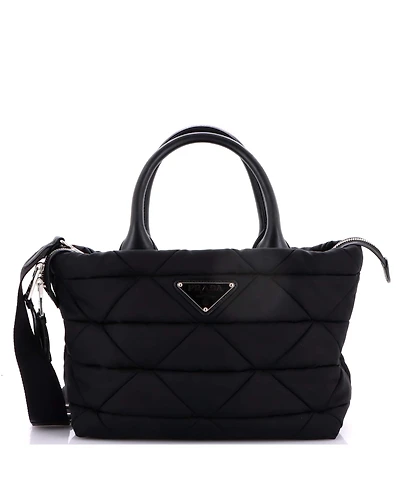 Pre-Owned Prada Small Padded Tote Bag Quilted Re-Nylon with Leather