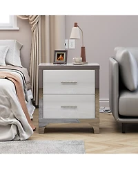 Flynama Durable Premium High Gloss Mirrored Nightstand with 2 Drawers Modern Bedroom End Table