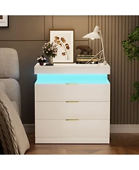 Flynama Modern Nightstand with Storage Space and Led Light Glass Top Jewelry Storage Bedside Table